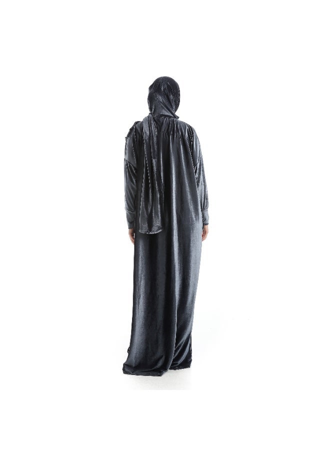 Velvet Prayer Sheet with Zipper and Attached Veil - Silver - Image 3