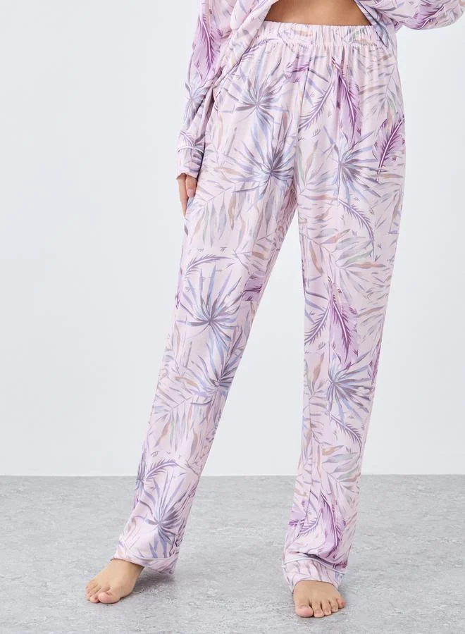 Styli Styli Tropical Leaf Button Through Shirt and Pyjama Set