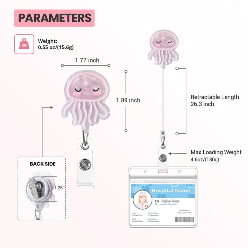 ITOKEY Pink Jellyfish Badge Reel, Cute Badge Holder, Funny Nurse Name Reel with Retractable Clip, Medical Worker ID Card Holders, Pediatric Nursing Accessories for Nurse Doctor Student Teacher Office - Image 3