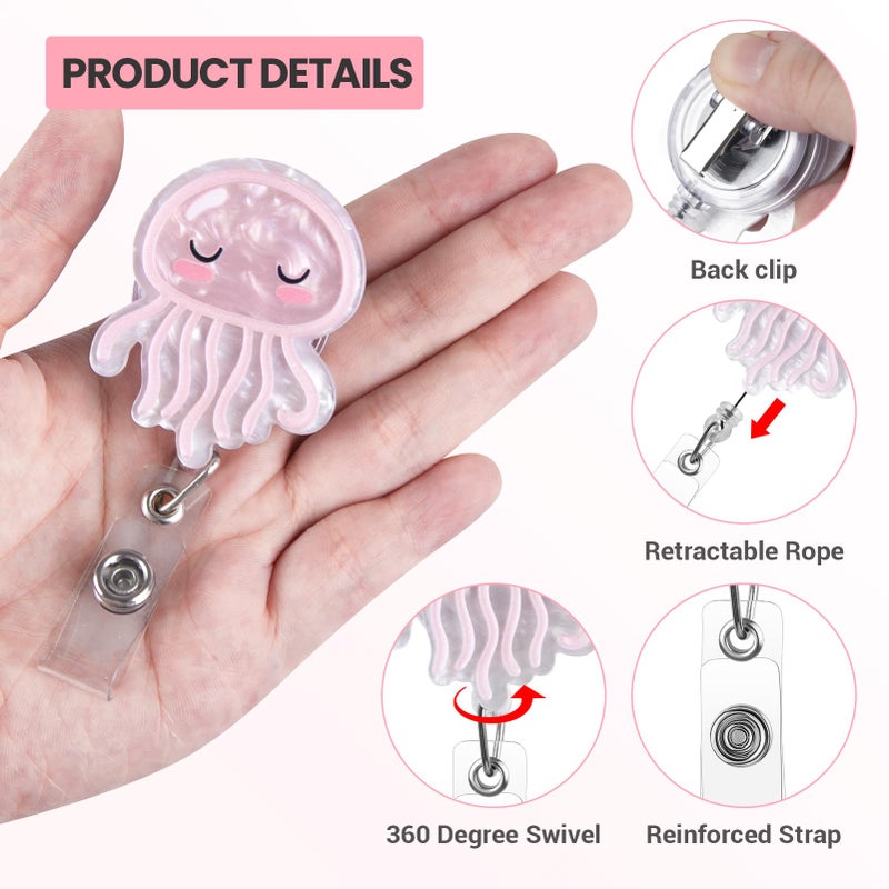 ITOKEY Pink Jellyfish Badge Reel, Cute Badge Holder, Funny Nurse Name Reel with Retractable Clip, Medical Worker ID Card Holders, Pediatric Nursing Accessories for Nurse Doctor Student Teacher Office - Image 2