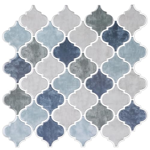 WalDecoo Arabesque Peel and Stick Backsplash for Kitchen Thicker Design 3D Self Adhesive Wall Tile 12x12 Peel and Stick Wall Tiles 10Sheet Stick on Tiles for Kitchen and Bathroom Mix Blue - Image 1