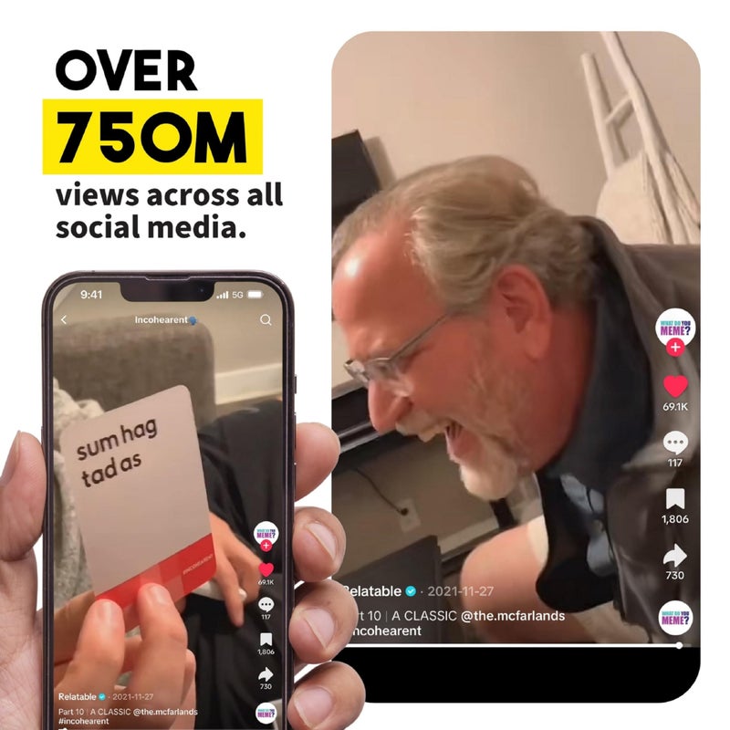 WHAT DO YOU MEME? Incohearent, The Guess The Gibberish Party Game By Relatable, A Funny Card Game For Adults, Includes 400 Cards, Instructions, And 1 Sand Timer, Fun for Friendsgiving, or a White Elephant Gift - Image 2