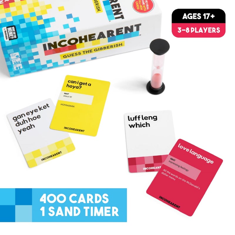 WHAT DO YOU MEME? Incohearent, The Guess The Gibberish Party Game By Relatable, A Funny Card Game For Adults, Includes 400 Cards, Instructions, And 1 Sand Timer, Fun for Friendsgiving, or a White Elephant Gift - Image 4