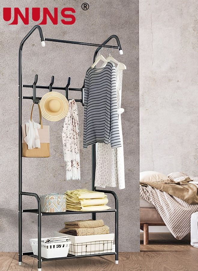 UNUNS Coat Rack Freestanding With 2 Tier Shoe Rack,Hall Tree Lightweight Metal Shoe Rack Organizer,Multifunctional Coat Hanger Stand,Shoe Shelf For Apartment Bedroom Dorm And Entryway,Black - Image 4