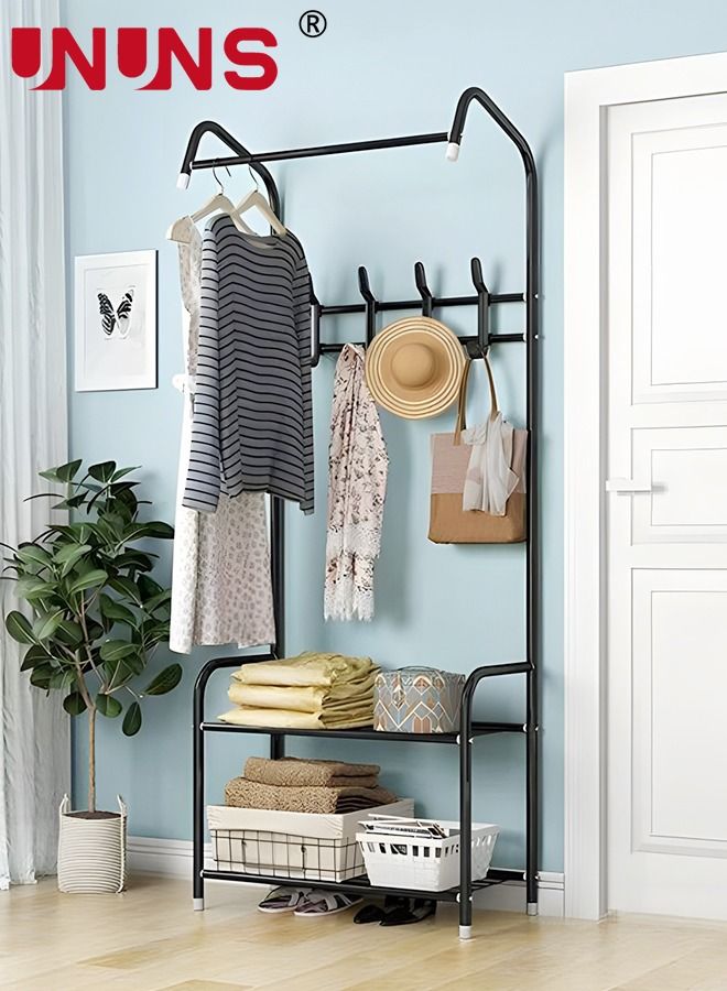 UNUNS Coat Rack Freestanding With 2 Tier Shoe Rack,Hall Tree Lightweight Metal Shoe Rack Organizer,Multifunctional Coat Hanger Stand,Shoe Shelf For Apartment Bedroom Dorm And Entryway,Black - Image 1