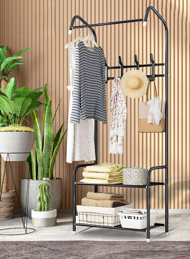 UNUNS Coat Rack Freestanding With 2 Tier Shoe Rack,Hall Tree Lightweight Metal Shoe Rack Organizer,Multifunctional Coat Hanger Stand,Shoe Shelf For Apartment Bedroom Dorm And Entryway,Black - Image 3