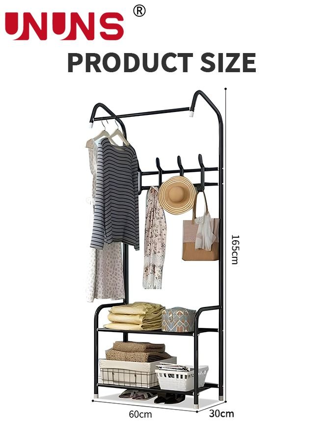 UNUNS Coat Rack Freestanding With 2 Tier Shoe Rack,Hall Tree Lightweight Metal Shoe Rack Organizer,Multifunctional Coat Hanger Stand,Shoe Shelf For Apartment Bedroom Dorm And Entryway,Black - Image 2