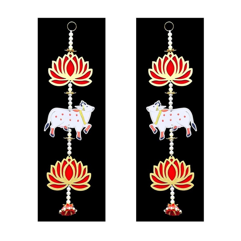 Saugat Traders Saugat Traders Cow Pichwai With Lotus Wall Hanging for Home Decor Pooja Room Main Door Entrance Traditional Floral Set - Image 1