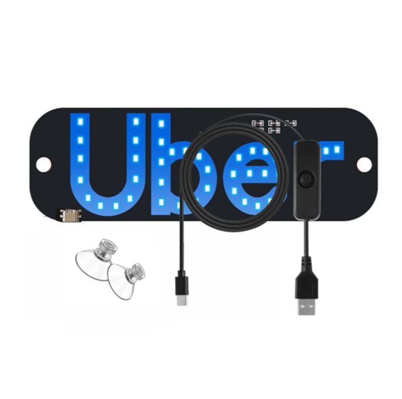 Car Led Sign 18.2 X 11 Cm Blue - Easy Plug And Play Installation Enhanced Road Presence Windshield Light for All 5V Cars Trucks SUVs RVs Ride-hailing Drivers - Image 1