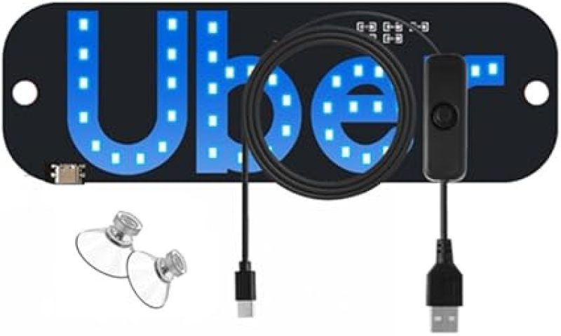 Car Led Sign 18.2 X 11 Cm Blue - Easy Plug And Play Installation Enhanced Road Presence Windshield Light for All 5V Cars Trucks SUVs RVs Ride-hailing Drivers - Image 2