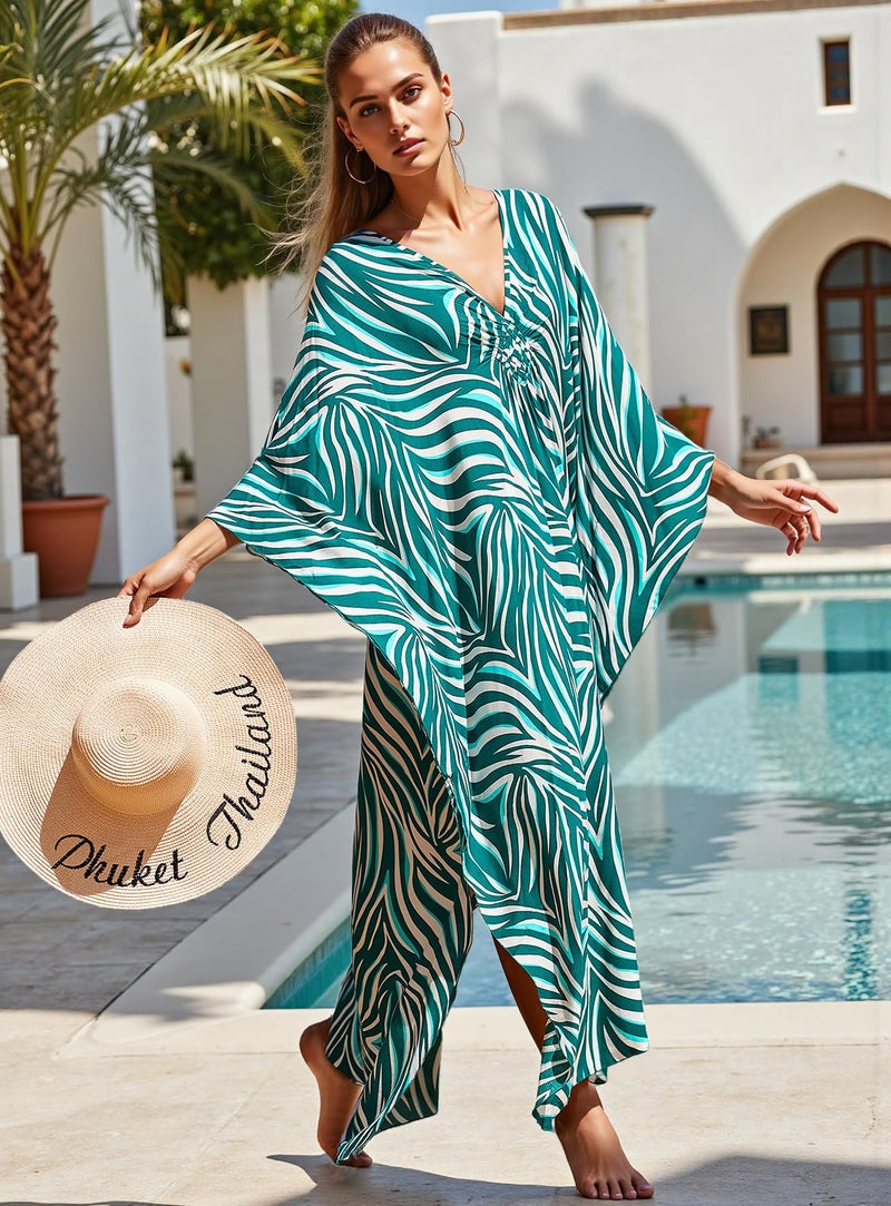 KECVOT Women's Plus Size Kaftan Dress - Batwing Sleeve Long Beach Cover Up Maxi Dress Swimsuit Cover Loungewear - Image 5
