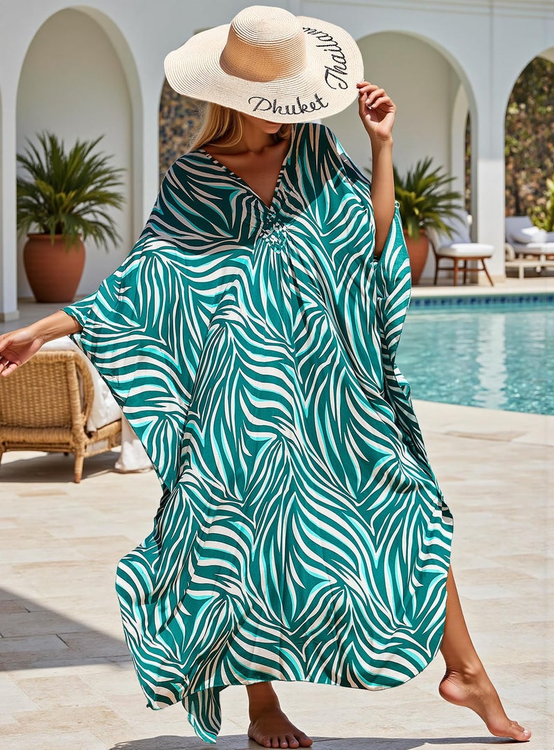 KECVOT Women's Plus Size Kaftan Dress - Batwing Sleeve Long Beach Cover Up Maxi Dress Swimsuit Cover Loungewear - Image 3