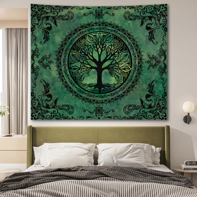 Apdidl Green Nature Tapestry for Bedroom Aesthetic, Hippie Ceiling Tree of Life Decor Tapestries Wall Hanging, Boho Bohemian Mandala y2k Art Backdrop for Dorm Living Room (51"X60") - Image 4