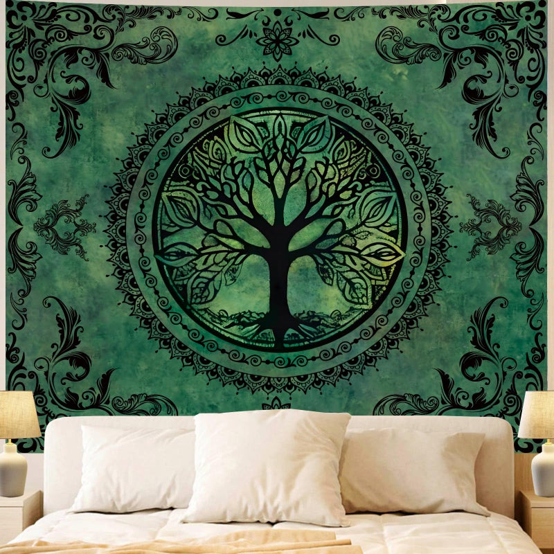 Apdidl Green Nature Tapestry for Bedroom Aesthetic, Hippie Ceiling Tree of Life Decor Tapestries Wall Hanging, Boho Bohemian Mandala y2k Art Backdrop for Dorm Living Room (51"X60") - Image 1