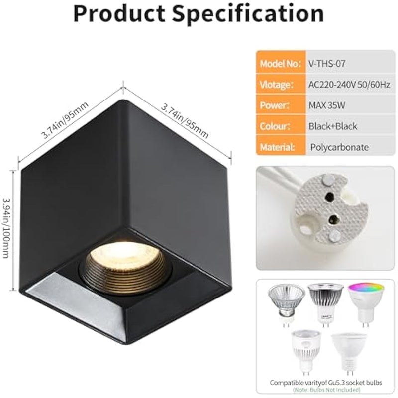 V.nice LED Ceiling Spotlight GU10/GU5.3 Surface Mounted Light Fixture, Polycarbonate Housing, 35W Max, Indoor Wall & Ceiling Lamp for Hallway Kitchen Bedroom – 2 Styles (No Bulb Included) - Image 2