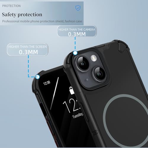 KARWAN®? Rugged Magnetic Slim Back Case Cover for iPhone 14 Plus (6.7-Inch-) Heavy Duty |Dual-Layer Armor Protection| Shockproof Edge Guard iPhone 14 Plus Mobile Phone Back Cover [Matte Back] [Black] - Image 2