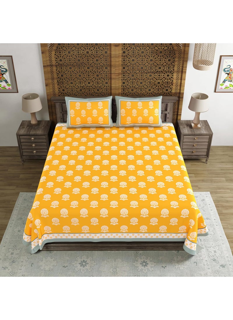 BLOCKS OF INDIA BLOCKS OF INDIA Hand Block Printed 200 TC Cotton Super King Size Bedsheet106 x 106 Multi 13  - Image 2