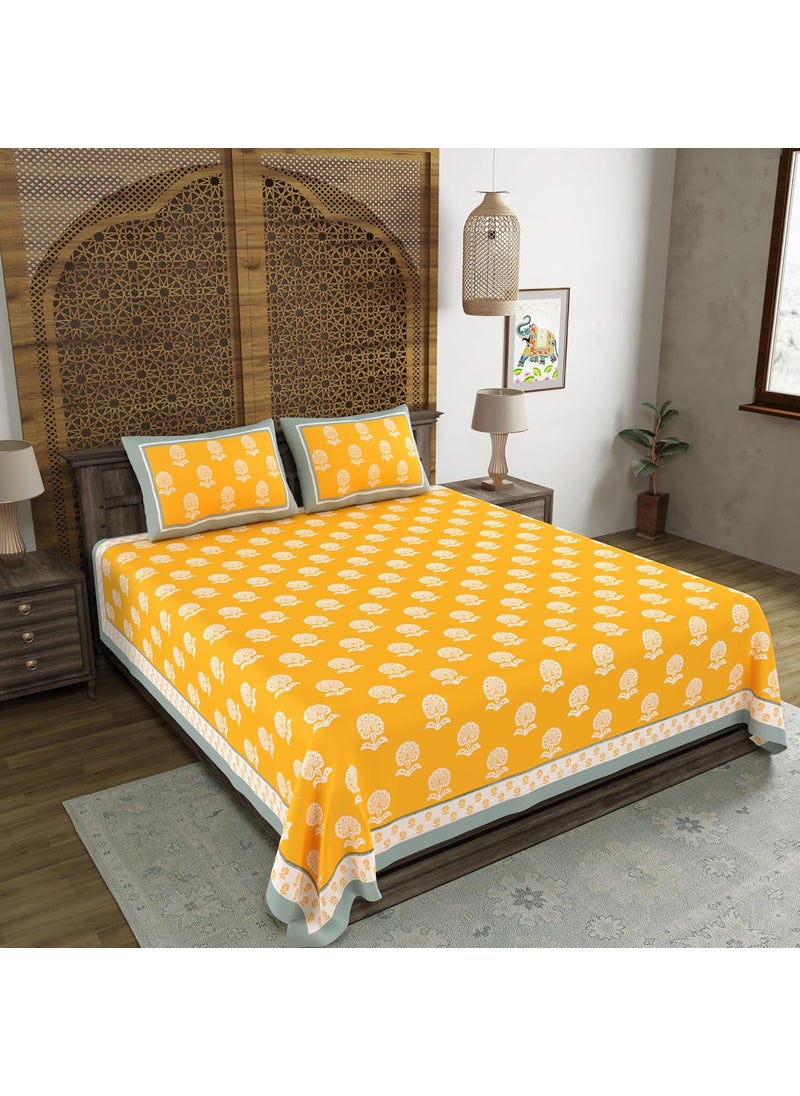 BLOCKS OF INDIA BLOCKS OF INDIA Hand Block Printed 200 TC Cotton Super King Size Bedsheet106 x 106 Multi 13  - Image 3