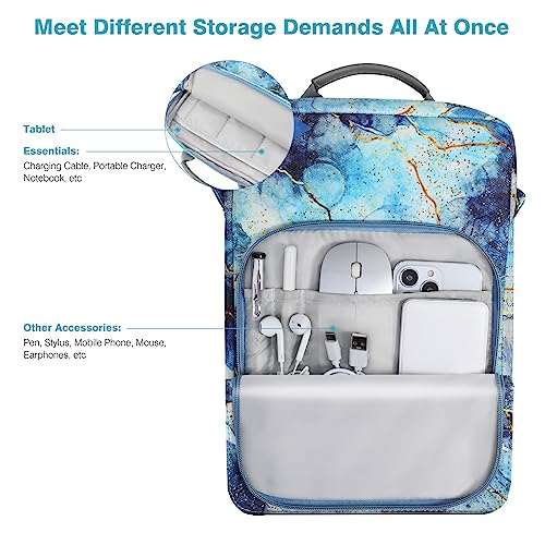 Dadanism 9-11 Inch Tablet Sleeve Bag Carrying Case with Shoulder Strap for iPad (A16) 11", iPad 10th Gen 10.9", iPad Air M4/Pro M5 11", iPad 9/8/7th 10.2", Galaxy Tab A11+ Plus 11", Marble Blue - Image 3