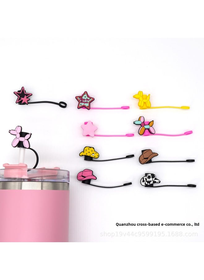 Generic - Cowboy Hat Blow Dog Silicone Straw Cap Straw Dust Cap Cartoon Dust Cover Personalized Drink Milk Tea Straw Cover-Color:1821-01-Specifications:10MM - Image 1