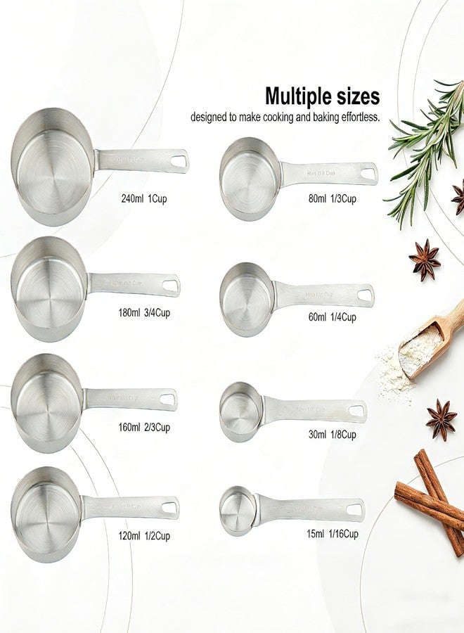 OLULU Measuring Cups Set,OLULU 18/8 Stainless Steel 8-Piece Metal Measuring Cups, Professional Measuring Cups for Home Kitchen Baking and Cooking. - Image 2