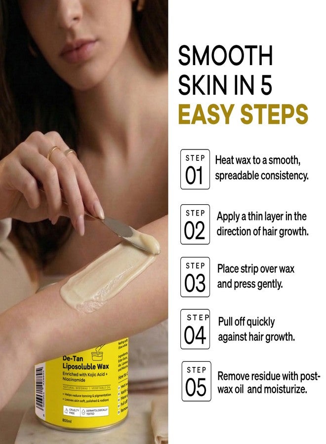 Namyaa De-Tan Liposoluble Wax | Painless Hair Removal For Women| Quick & Easy Tan Removal Waxing for Sensitive Skin | Brightening Hair Removal for Legs, Arms, Underarms & Body | Smooth & Even Skin | Professional Strip | 800ml - Image 5