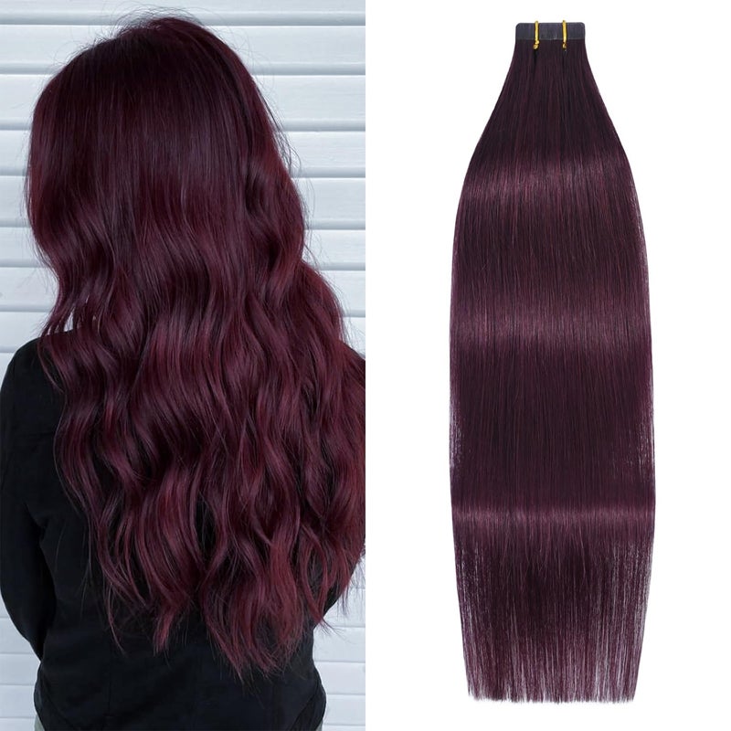 WindTouch Tape in Hair Extensions Human Hair Wine Red Hair Extensions Soft Straight 20 Pcs 14Inch 30g 99j Burgundy Human Hair Tape in Extensions