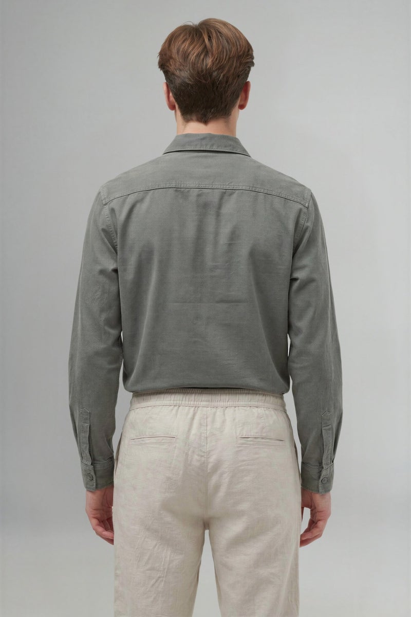 DeFacto Grey Man Boxy Fit Polo Collar Twill Overshirt Casual - Image 3