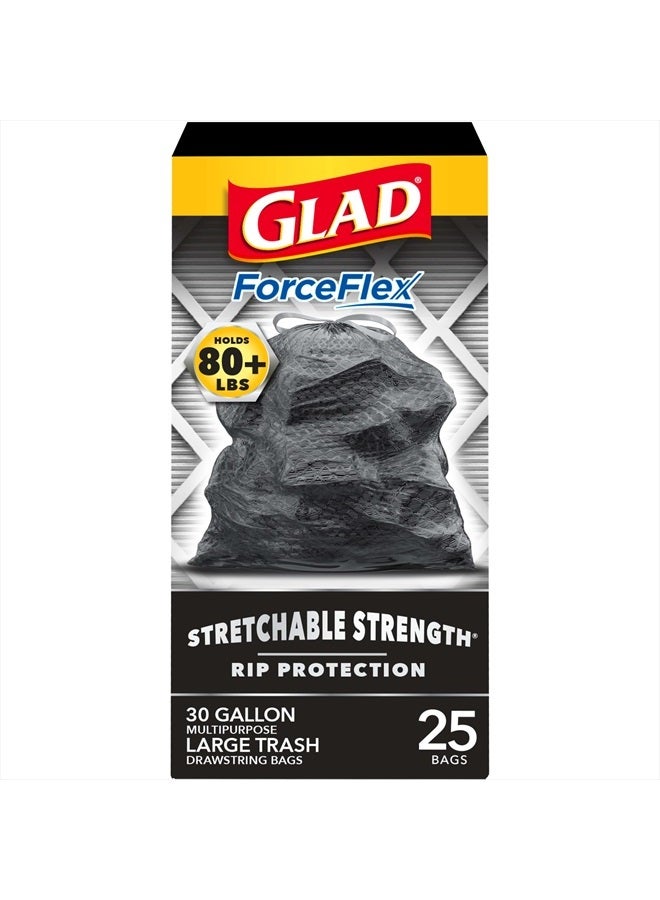 Glad أكياس القمامة، أكياس قمامة سوداء كبيرة بسحب مرن، 30 جالون، 25 قطعة (قد يختلف التعبئة) - Image 1