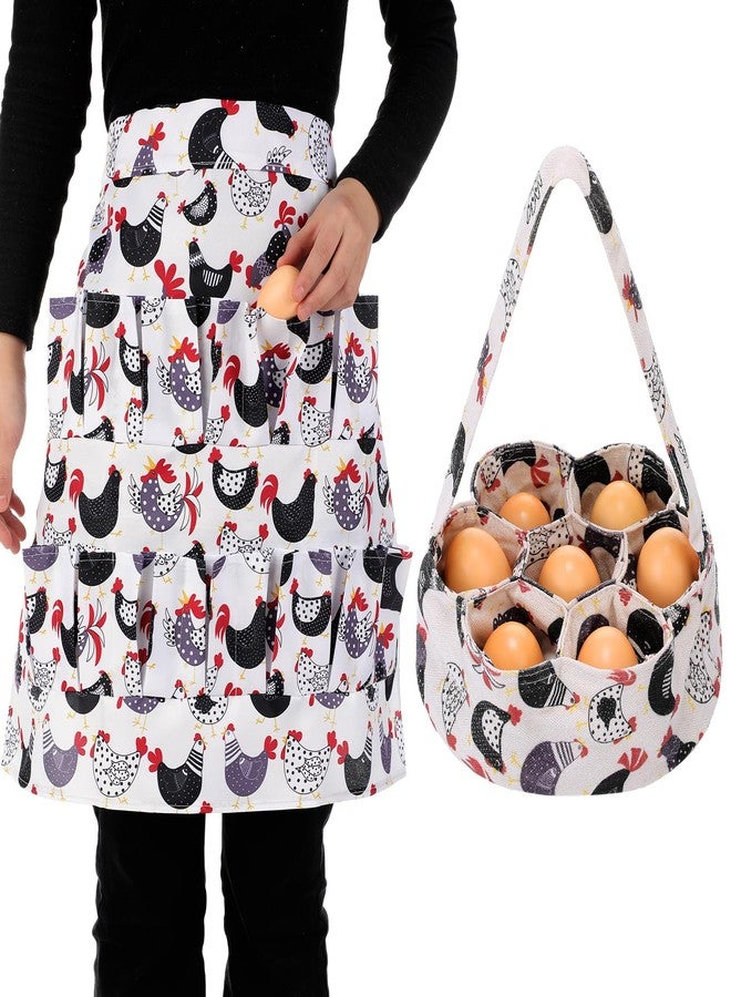 Silicherry 2 Pcs Egg Collecting Apron Chicken Egg Gathering Basket with 7 Pouches Holding Apron with 15 Pockets (Stylish) - Image 1