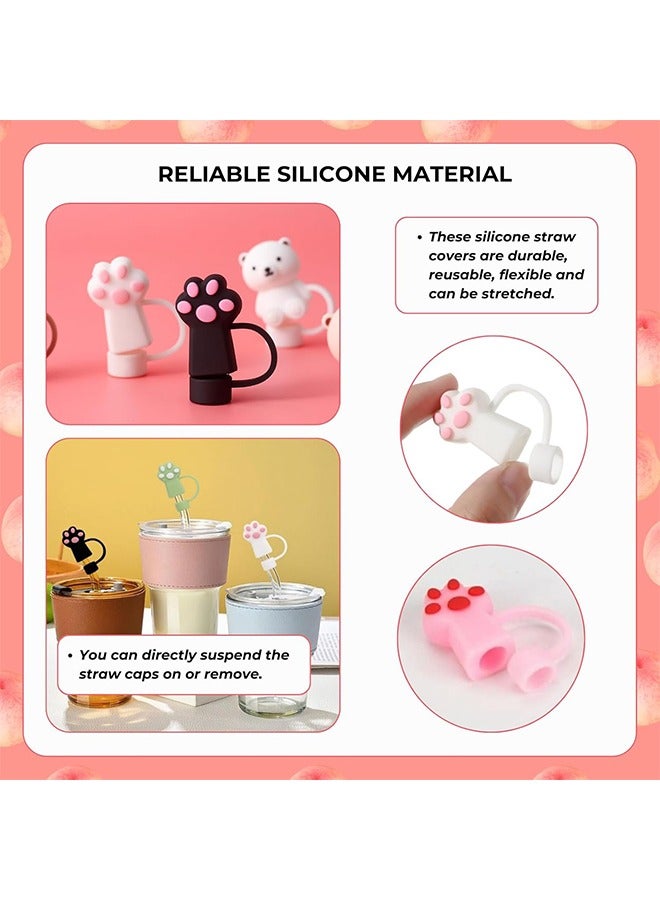 اتش واي 6 قطع لطيف سيليكون غطاء القش غطاء لكأس ستانلي ، تناسب جميع القش المستدير بقطر 0.4 بوصة / 10 مم ، غطاء القش على شكل يد القط ، أغطية نصائح قش الشرب المقاومة للغبار القابلة لإعادة الاستخدام لغطاء قش ستانلي - Image 2