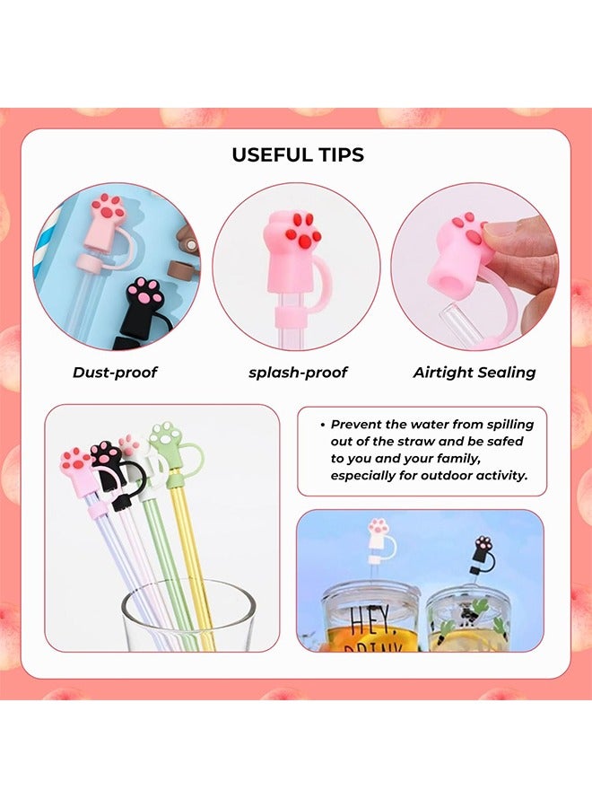 اتش واي 6 قطع لطيف سيليكون غطاء القش غطاء لكأس ستانلي ، تناسب جميع القش المستدير بقطر 0.4 بوصة / 10 مم ، غطاء القش على شكل يد القط ، أغطية نصائح قش الشرب المقاومة للغبار القابلة لإعادة الاستخدام لغطاء قش ستانلي - Image 3