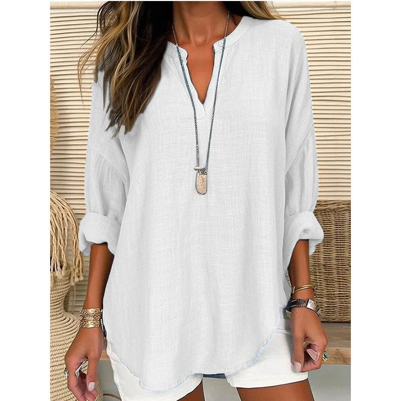 2025 Wish V-Neck Cotton And Linen Plus-Size Shirts, -Selling Items - Image 1