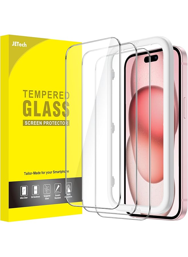 Jetech Screen Protector For Iphone 15 6.1 Inch Tempered Glass Film With Easy Installation Tool Case Friendly Hd Clear 3 Pack - Image 1