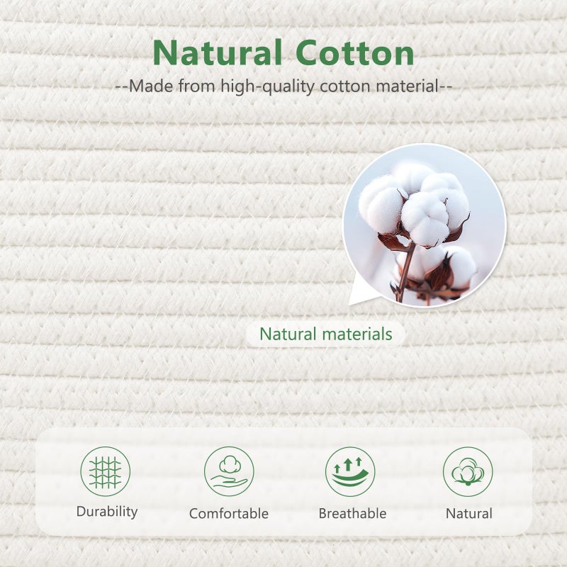 ECDYQXVU Cotton Rope Storage Basket, 15x10x9 Inches, Woven Basket for Shelves, Clothes, Towels, Books, and Laundry, White (1 Pack) - Image 2