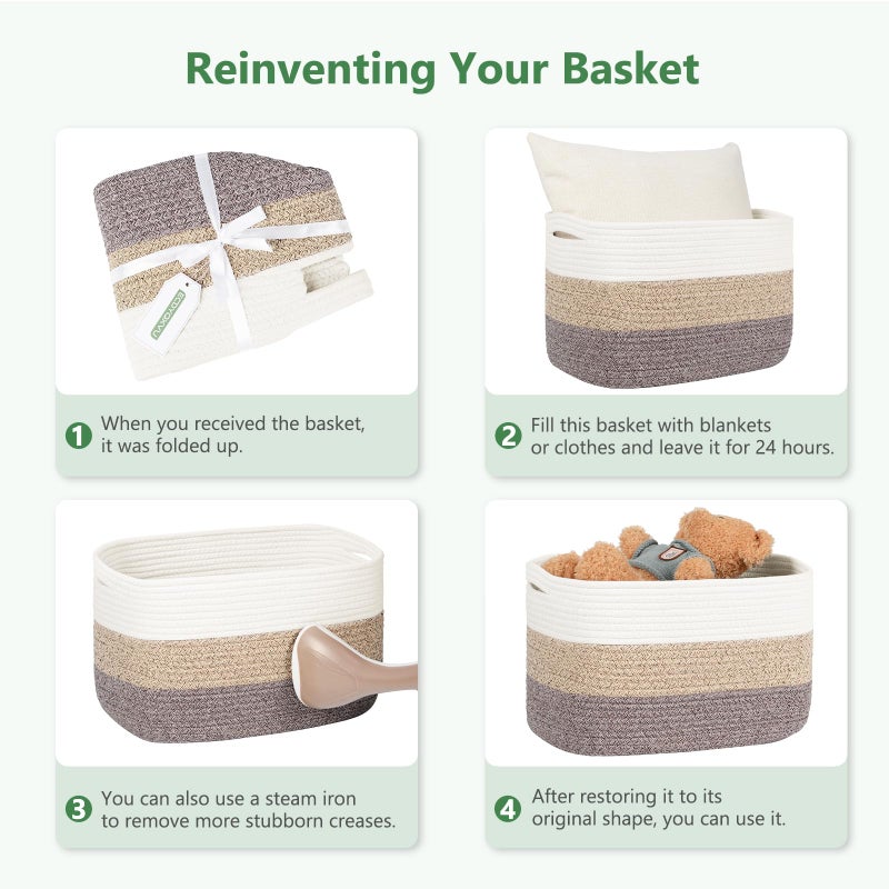 ECDYQXVU Cotton Rope Storage Basket, 15x10x9 Inches, Woven Basket for Shelves, Clothes, Towels, Books, and Laundry, White (1 Pack) - Image 4