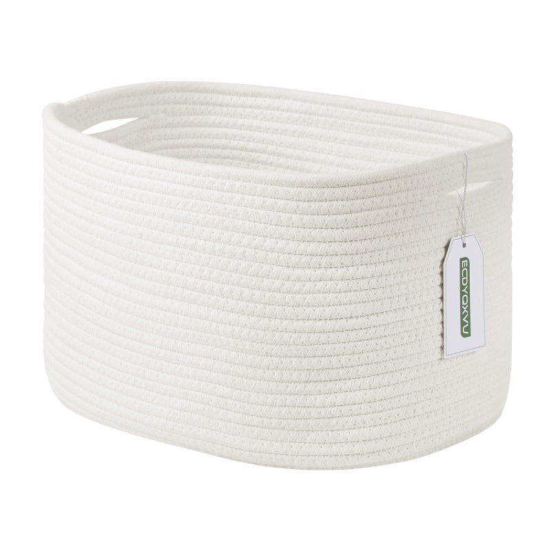 ECDYQXVU Cotton Rope Storage Basket, 15x10x9 Inches, Woven Basket for Shelves, Clothes, Towels, Books, and Laundry, White (1 Pack) - Image 1