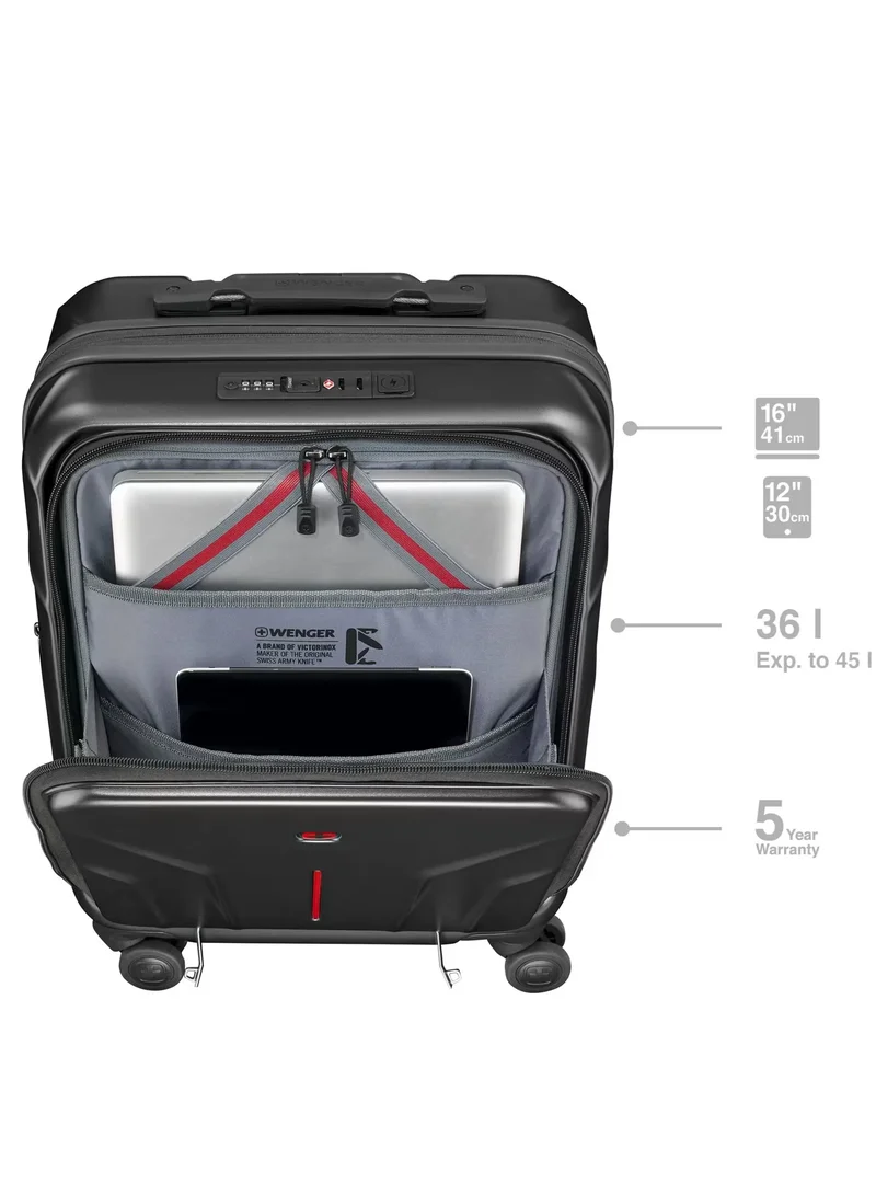 Wenger Amplix 55 Cm Hardside 4 Double Wheeled Expandable Cabin Luggage Trolley - Black