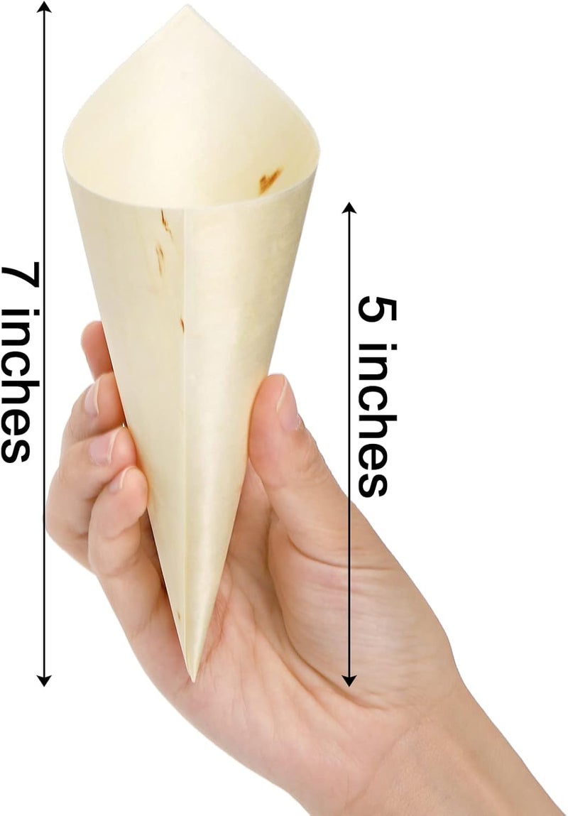 Coloch 200 Piece Disposable Wood Charcuterie Cone, 7 Inch Pinewood Food Cone Cups for Appetizer, Finger Food, Snack, Party, Wedding Catering, Buffet - Image 2