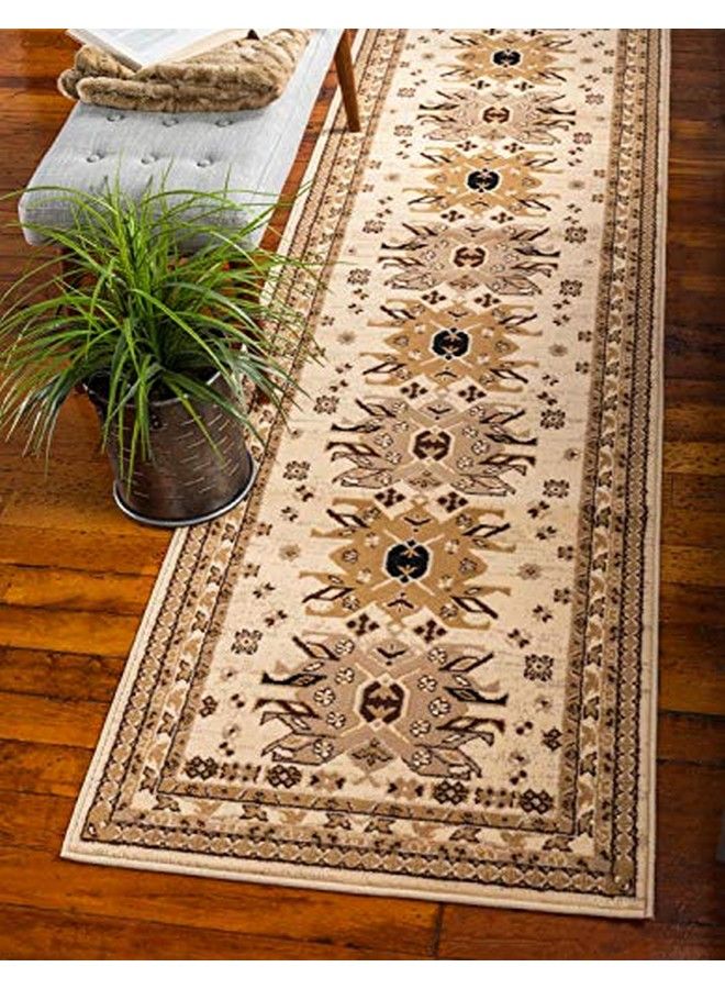 Unique Loom Taftan Collection Border Geometric Tribal Inspired Design Area Rug 2 Ft 7 In X 10 Ft Ivory Tan - Image 1
