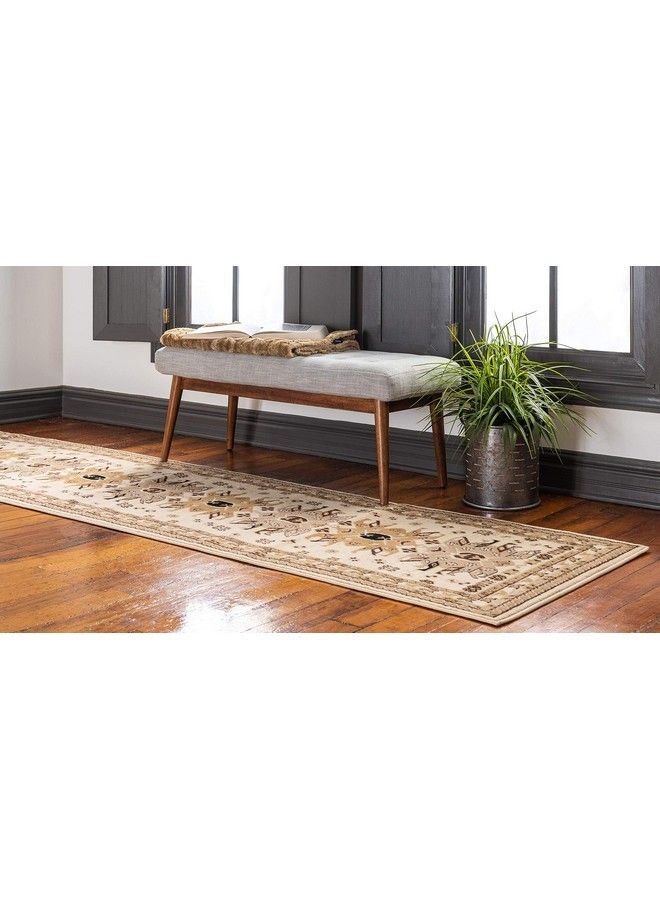 Unique Loom Taftan Collection Border Geometric Tribal Inspired Design Area Rug 2 Ft 7 In X 10 Ft Ivory Tan - Image 3