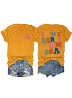 Fashionable Short Sleeve T-shirt For Women In My Dance Mom Era Ball New Style Crew Neck Tee Mustard yellow front chest (color picture)