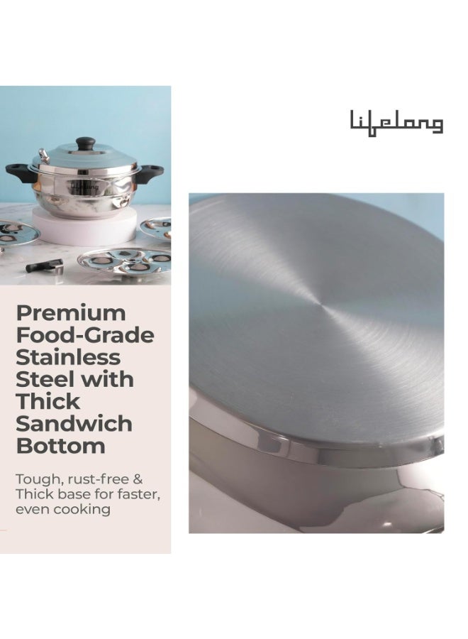 Lifelong Idli Cooker 3 Plate with Sandwich Bottom | 12 idlis | Stainless Steel Idli Cooker, Heavy Base Induction and Gas Stove Compatible Idli Maker (LLIDCKSB03, Steel Silver) - Image 4