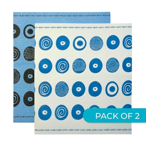 Skoy Cloth, Large 2-Pack Versatile Swedish Dishcloths for Kitchen and Household Use, Reusable Cleaning Cloths, Planet-Friendly, Dishwasher and Dryer-Safe, Blue/White - Image 1