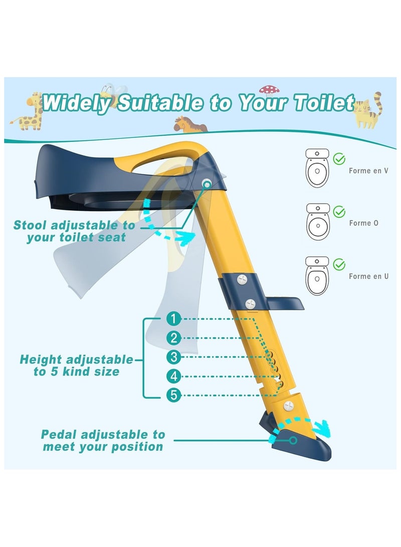 Potty Training Seat, Kids Toilet Training Seat with Step Stool, Foldable Portable Potty Chair with Adjustable Height Ladder Guard Handle Soft Cushion White for Baby Toddler Boys Girls（Blue） - Image 5