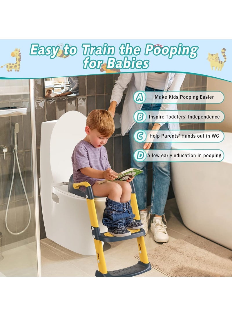 Potty Training Seat, Kids Toilet Training Seat with Step Stool, Foldable Portable Potty Chair with Adjustable Height Ladder Guard Handle Soft Cushion White for Baby Toddler Boys Girls（Blue） - Image 4