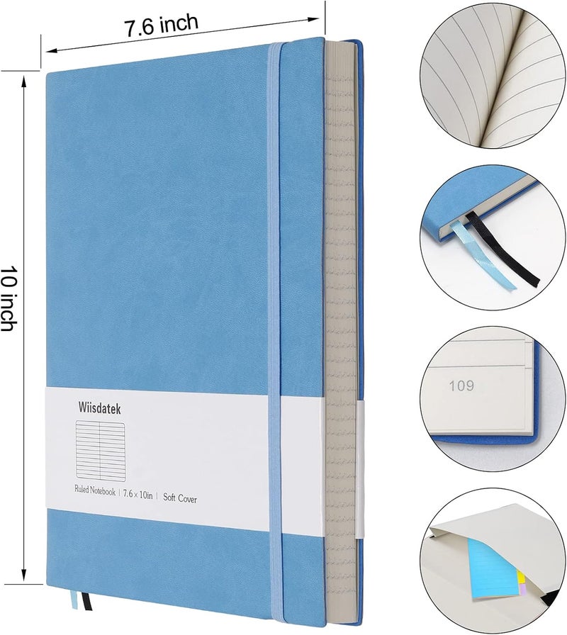 Wiisdatek B5 College Ruled Notebooks - 2 Pack B5 Large Journal Notebooks with 376 Numbered Pages,100gsm Thick Lined Paper,Soft PU Leather Cover,7.6 X 10 inch(BLUE) - Image 4
