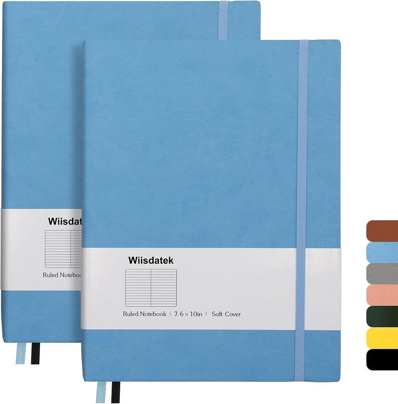 Wiisdatek B5 College Ruled Notebooks - 2 Pack B5 Large Journal Notebooks with 376 Numbered Pages,100gsm Thick Lined Paper,Soft PU Leather Cover,7.6 X 10 inch(BLUE) - Image 1
