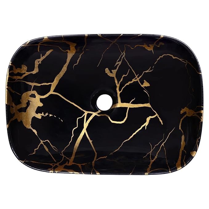 VSon Ceramic Tabletop WashbasinTabletop Marble BasinCountertop Basin for Living RoomBathroom Sink Golden Veins18 x 13 x 55 InchV019 - Image 3