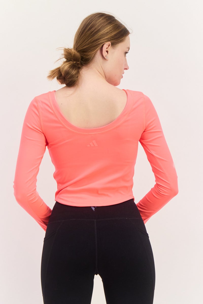 Adidas Women Sportswear Fit Long Sleeves Brand Logo Top, Pink  - Image 3